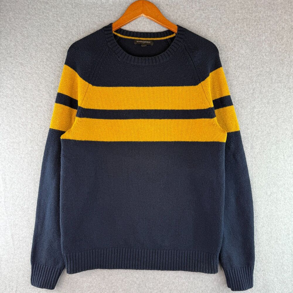 Banana Republic Navy Blue/Yellow Pull Over Knit Crewneck Size L Business Casual
